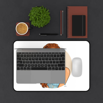 Redhead Woman Illustration Desk Mat | Portrait Mouse Pad, Glamorous Pinup Artwork