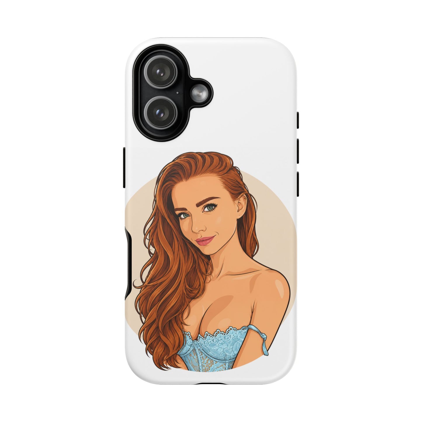 Phone Case — Redhead Pinup Portrait Illustration Protective Hard Case