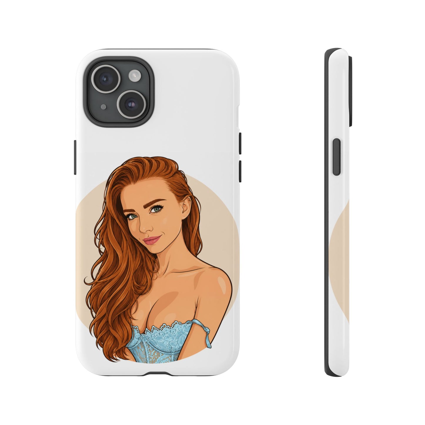 Phone Case — Redhead Pinup Portrait Illustration Protective Hard Case
