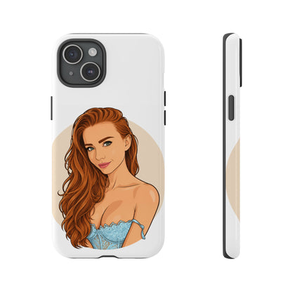 Phone Case — Redhead Pinup Portrait Illustration Protective Hard Case