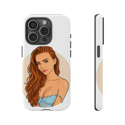 Phone Case — Redhead Pinup Portrait Illustration Protective Hard Case