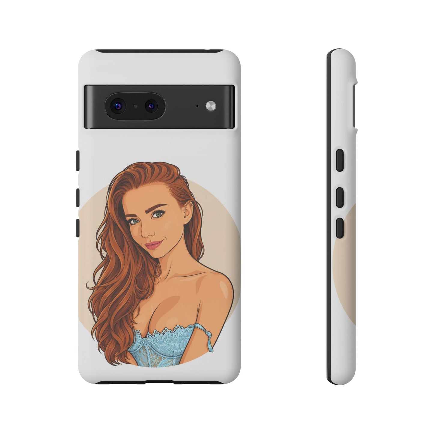 Phone Case — Redhead Pinup Portrait Illustration Protective Hard Case