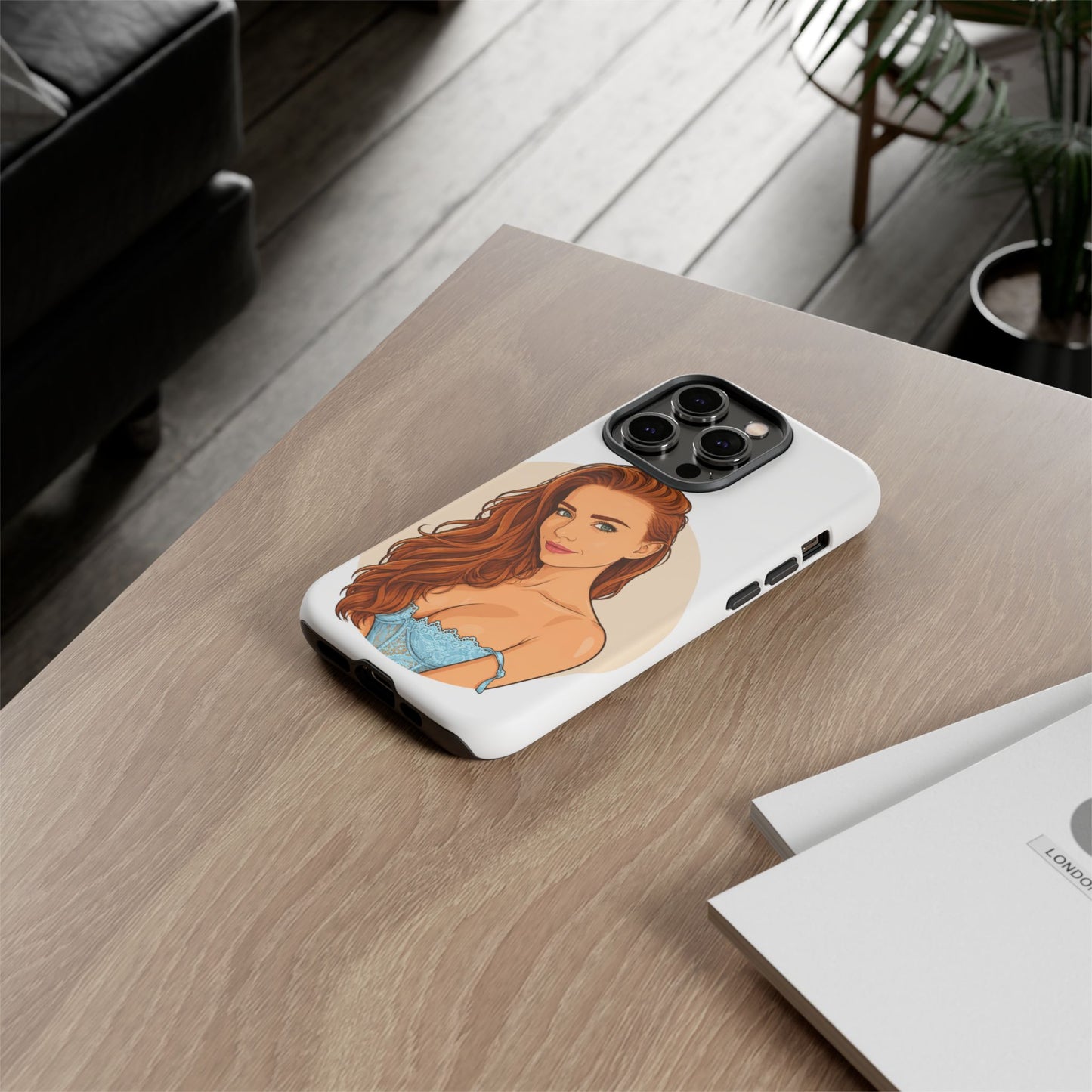 Phone Case — Redhead Pinup Portrait Illustration Protective Hard Case