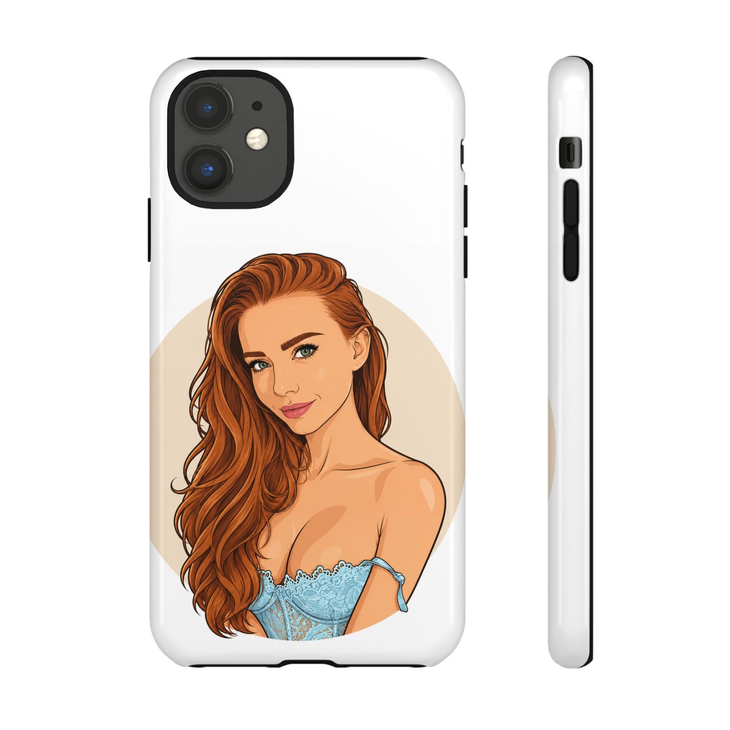 Phone Case — Redhead Pinup Portrait Illustration Protective Hard Case