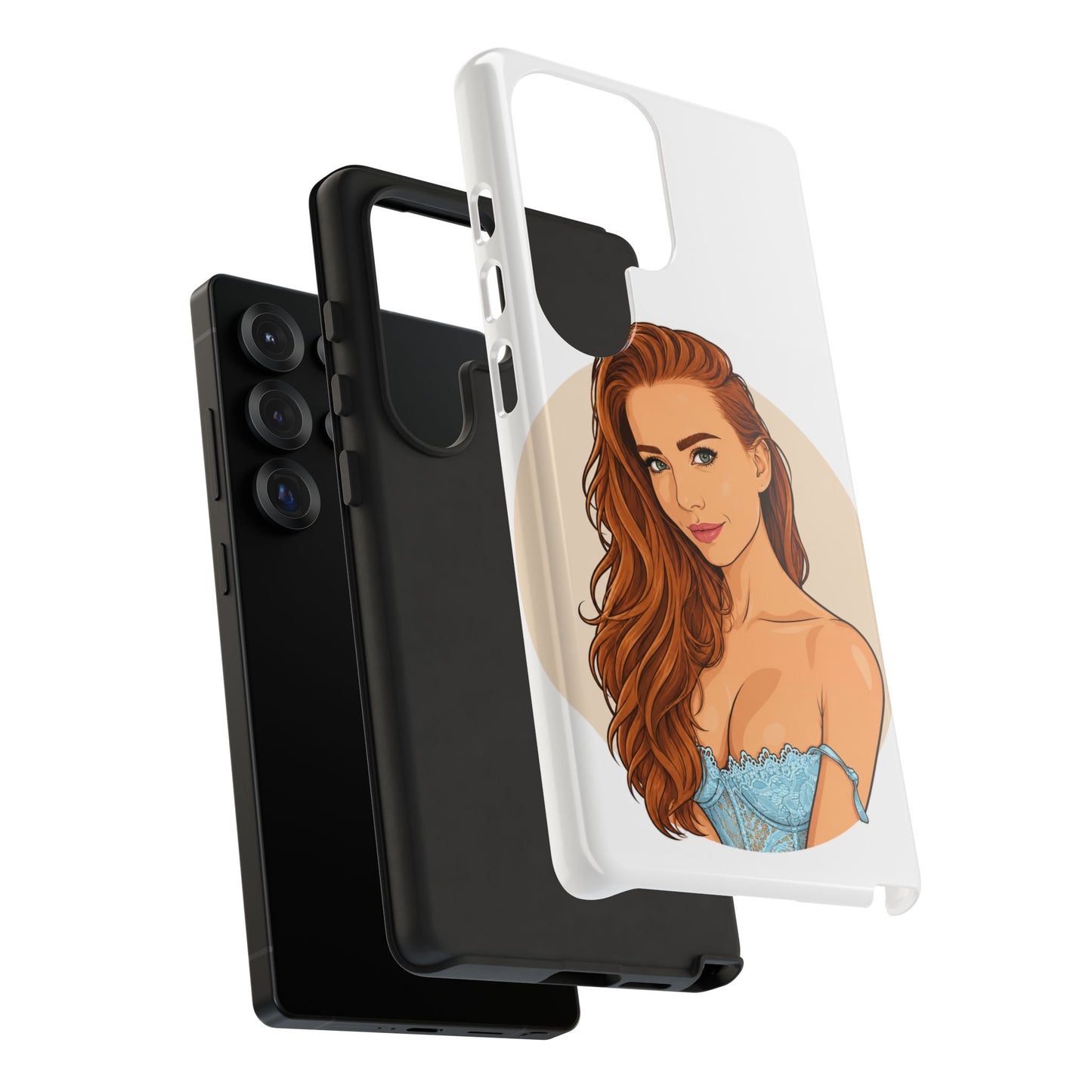 Phone Case — Redhead Pinup Portrait Illustration Protective Hard Case