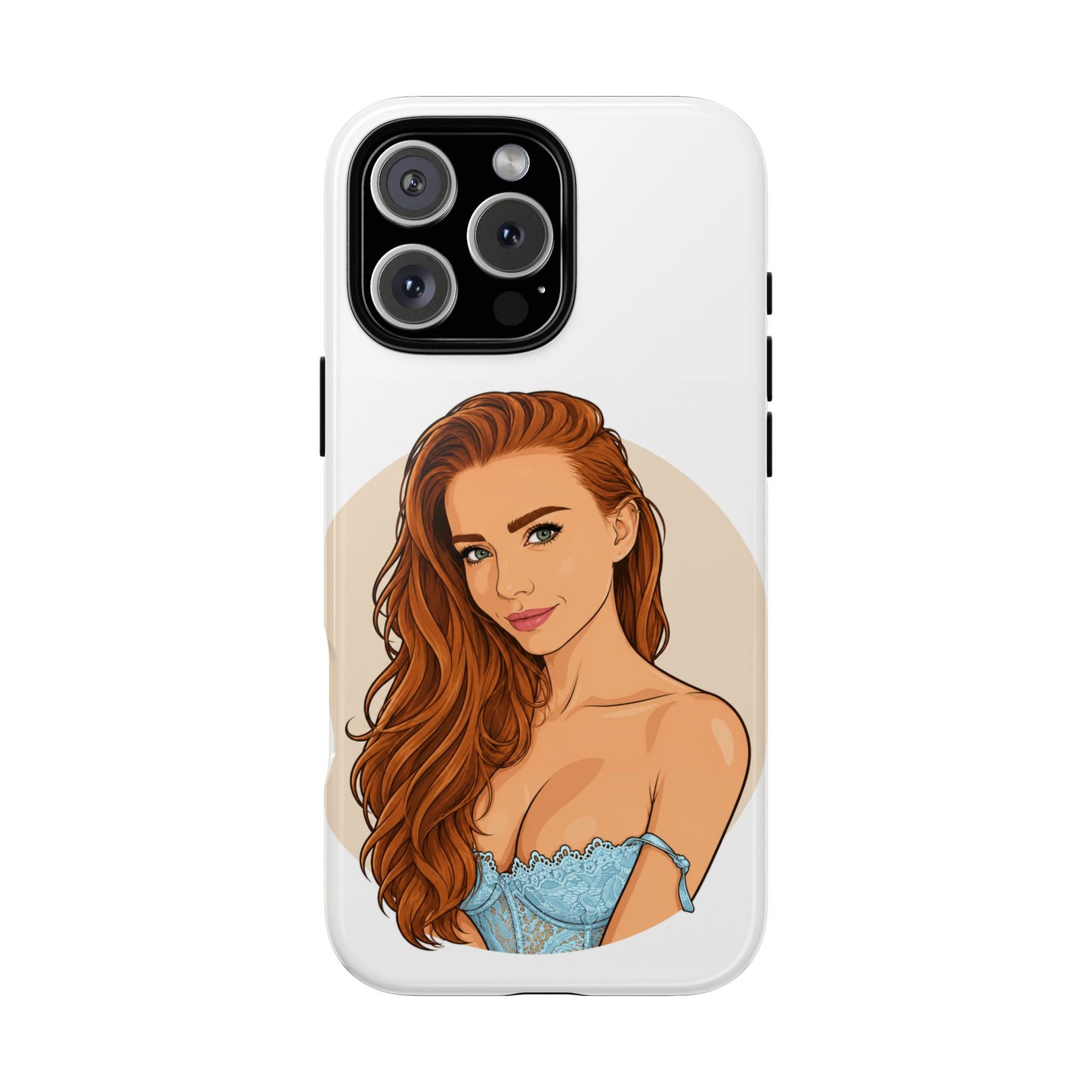 Phone Case — Redhead Pinup Portrait Illustration Protective Hard Case