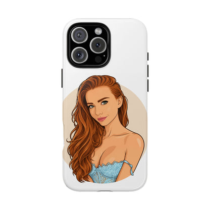 Phone Case — Redhead Pinup Portrait Illustration Protective Hard Case