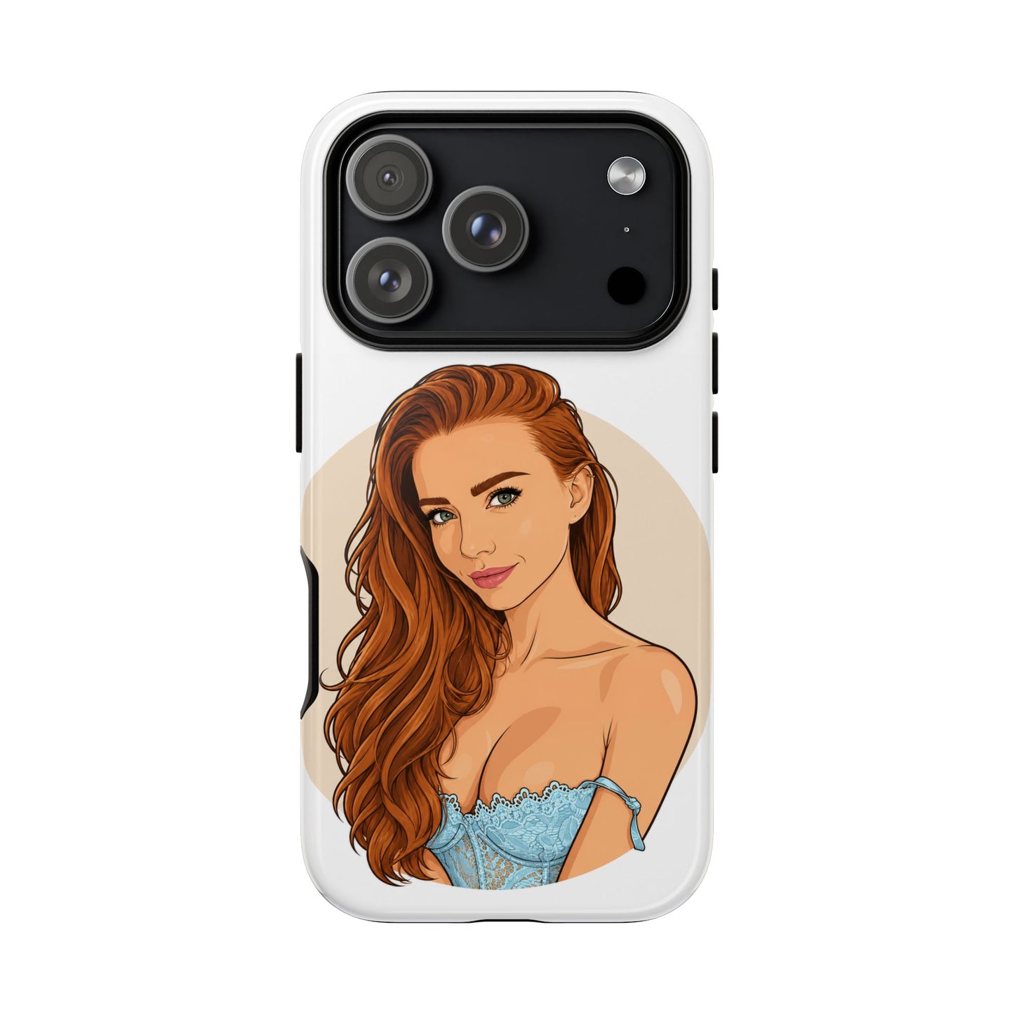 Phone Case — Redhead Pinup Portrait Illustration Protective Hard Case