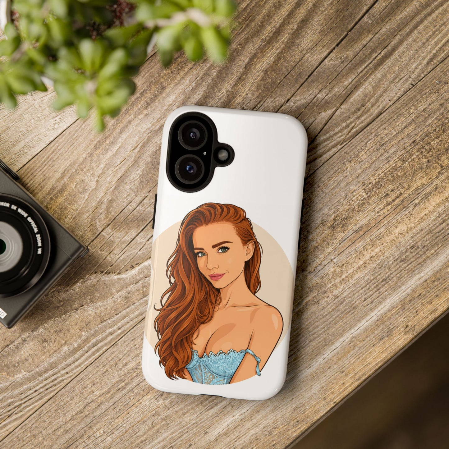 Phone Case — Redhead Pinup Portrait Illustration Protective Hard Case