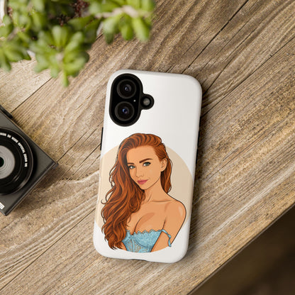 Phone Case — Redhead Pinup Portrait Illustration Protective Hard Case