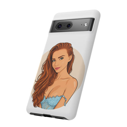 Phone Case — Redhead Pinup Portrait Illustration Protective Hard Case