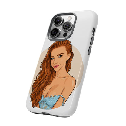Phone Case — Redhead Pinup Portrait Illustration Protective Hard Case