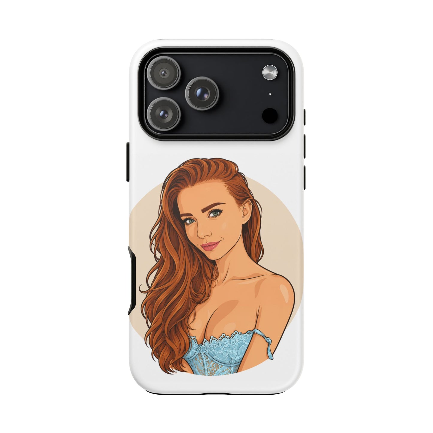 Phone Case — Redhead Pinup Portrait Illustration Protective Hard Case