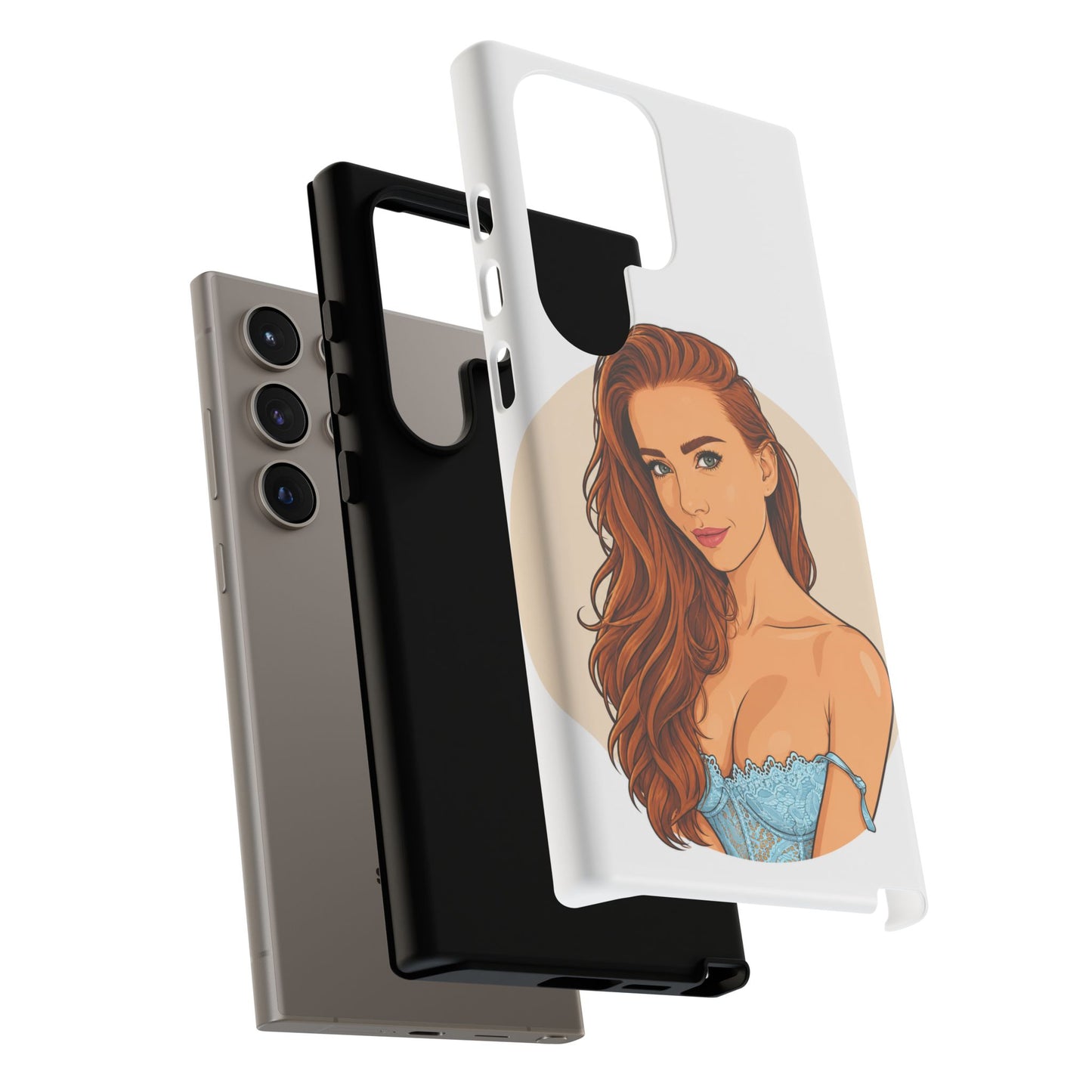 Phone Case — Redhead Pinup Portrait Illustration Protective Hard Case