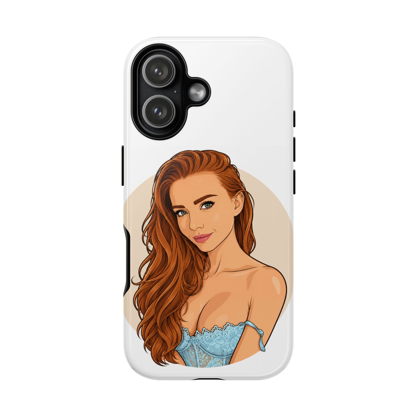 Phone Case — Redhead Pinup Portrait Illustration Protective Hard Case