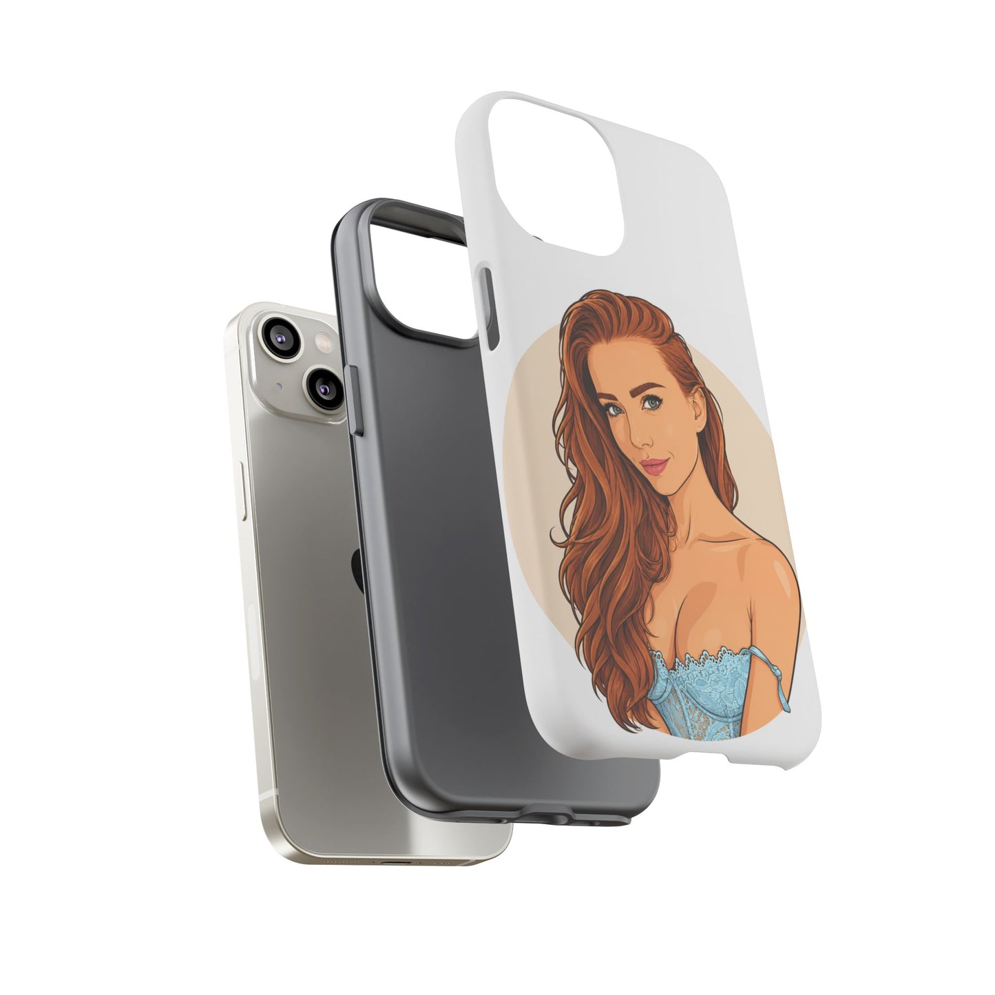 Phone Case — Redhead Pinup Portrait Illustration Protective Hard Case