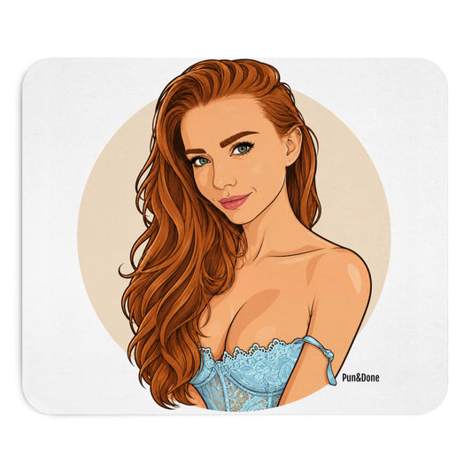 Sexy Redhead Pinup Mouse Pad — Lingerie Art Desk Mat