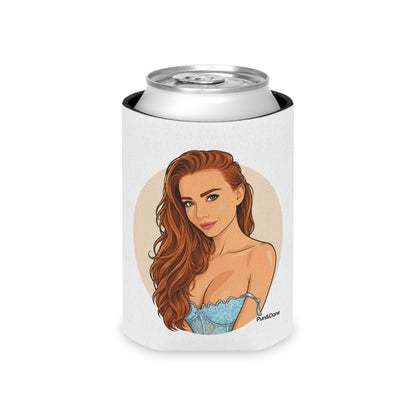 Redhead Pinup Illustration Can Cooler | Retro Glam Beverage Koozie Stubby