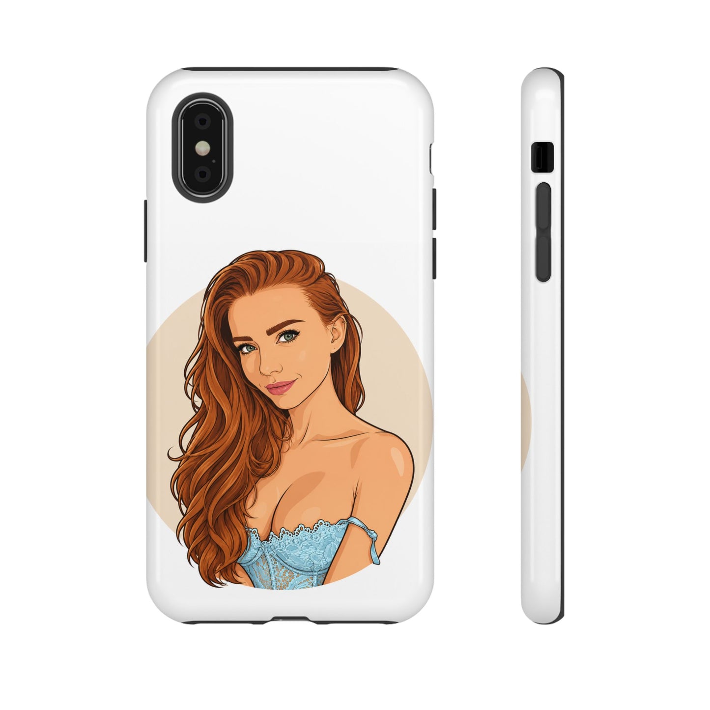Phone Case — Redhead Pinup Portrait Illustration Protective Hard Case