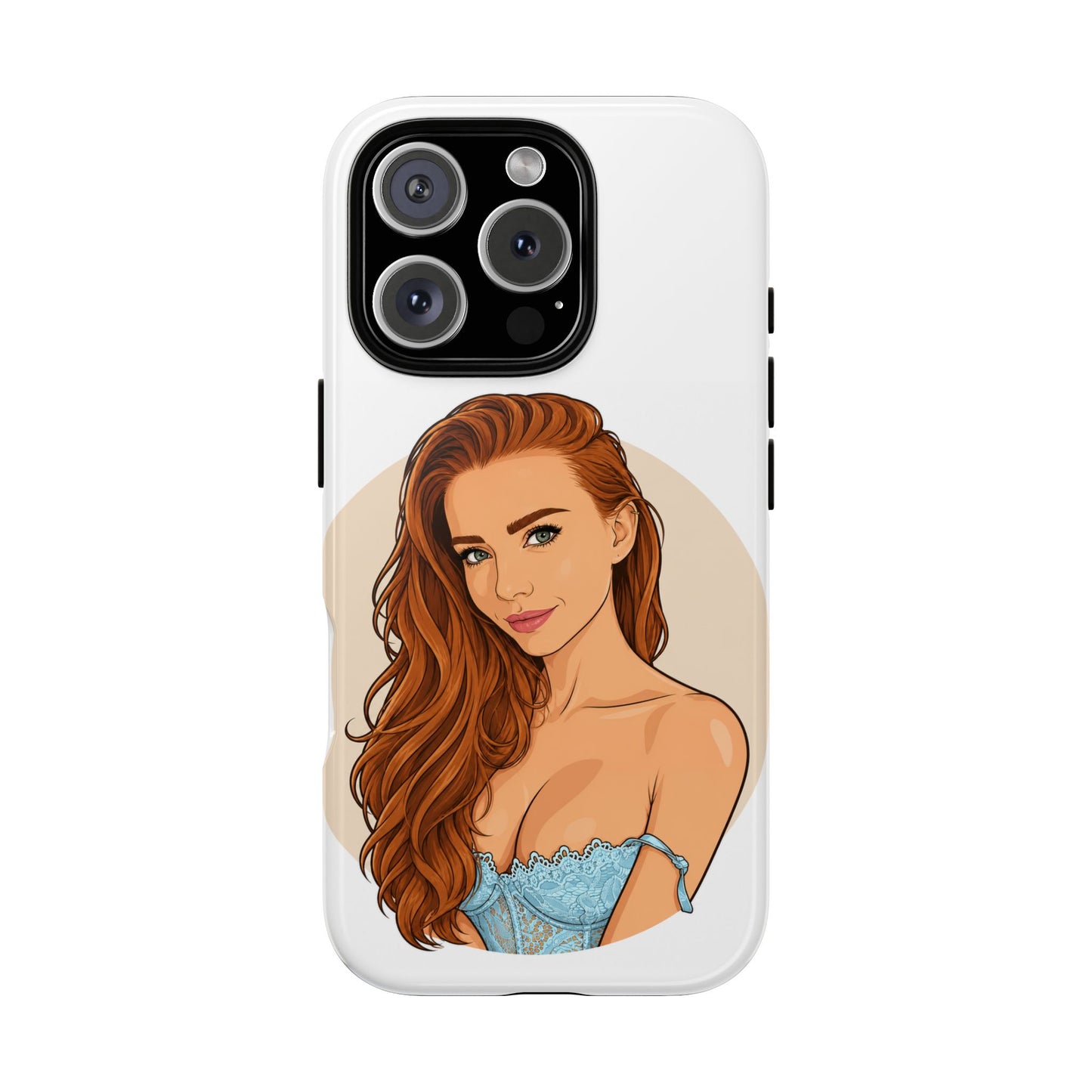 Phone Case — Redhead Pinup Portrait Illustration Protective Hard Case