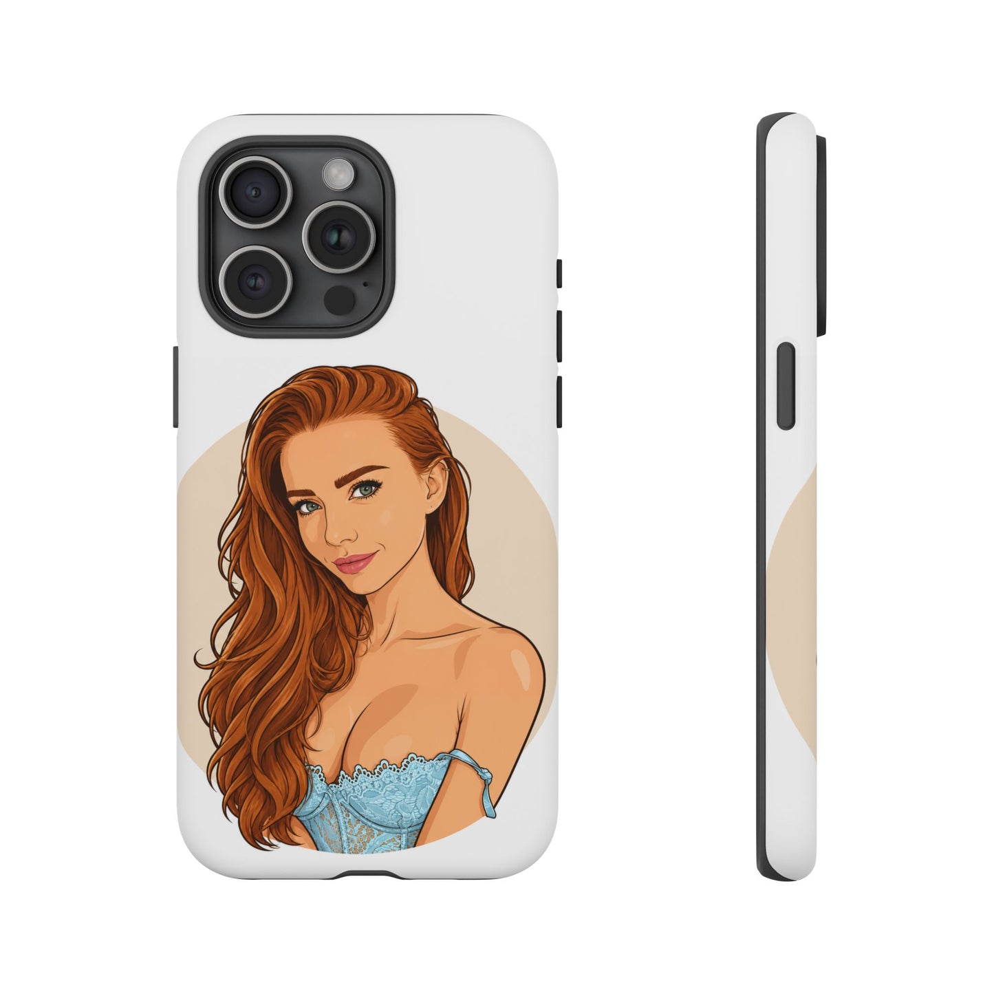 Phone Case — Redhead Pinup Portrait Illustration Protective Hard Case