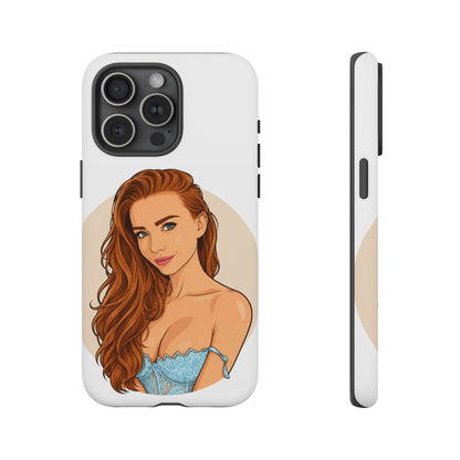 Phone Case — Redhead Pinup Portrait Illustration Protective Hard Case