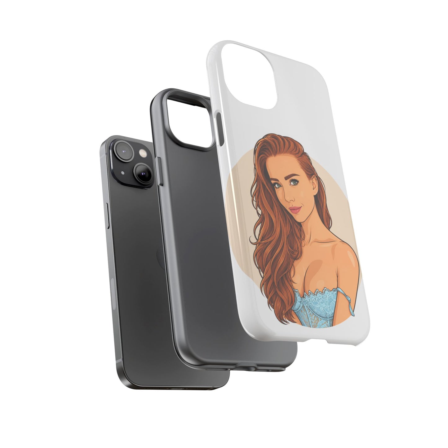 Phone Case — Redhead Pinup Portrait Illustration Protective Hard Case