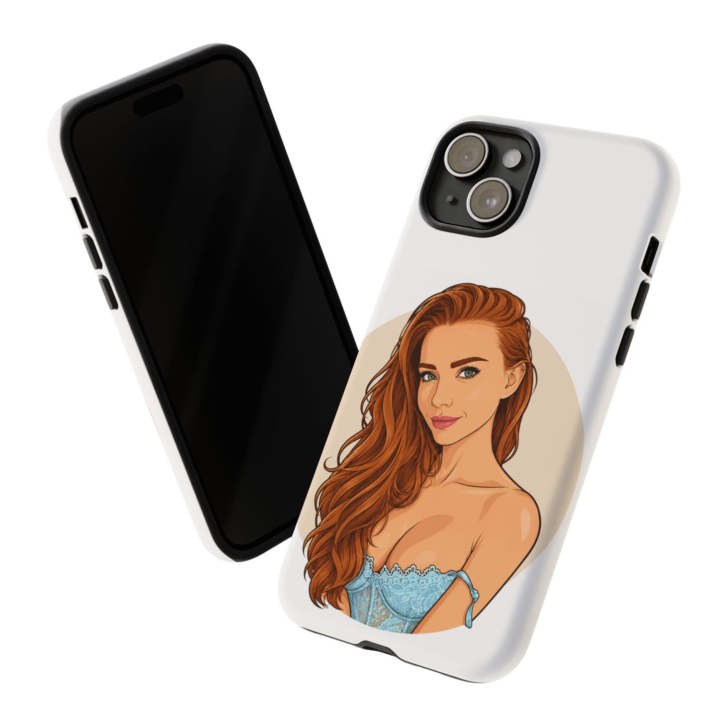 Phone Case — Redhead Pinup Portrait Illustration Protective Hard Case