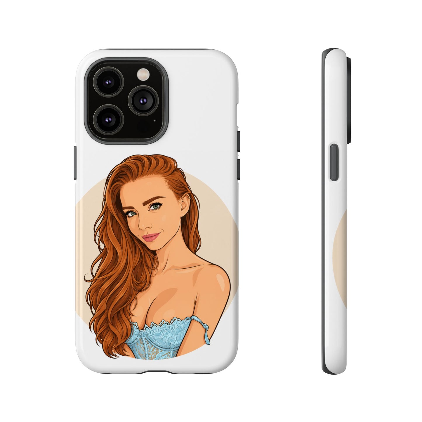Phone Case — Redhead Pinup Portrait Illustration Protective Hard Case