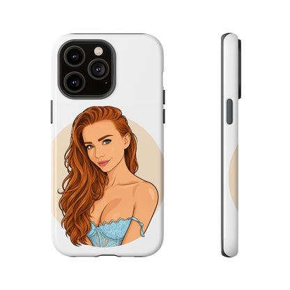 Phone Case — Redhead Pinup Portrait Illustration Protective Hard Case