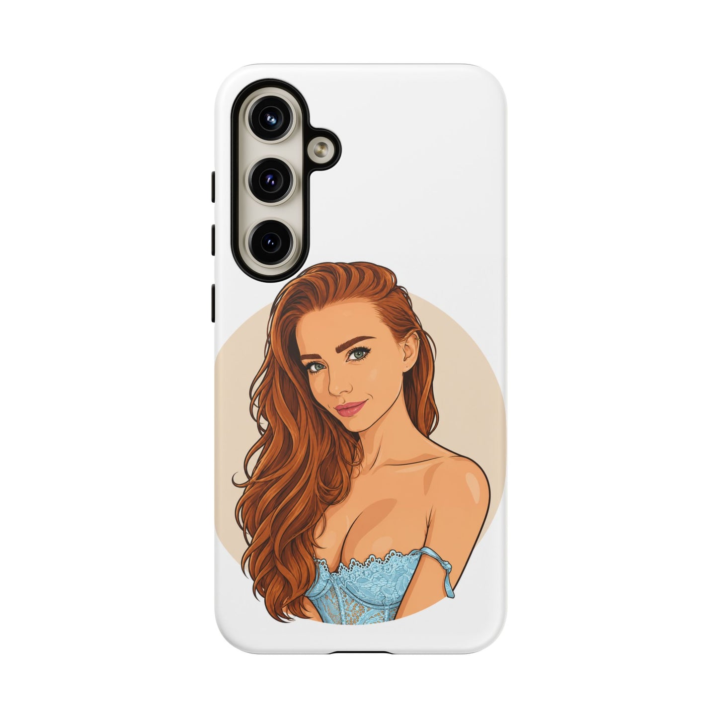 Phone Case — Redhead Pinup Portrait Illustration Protective Hard Case