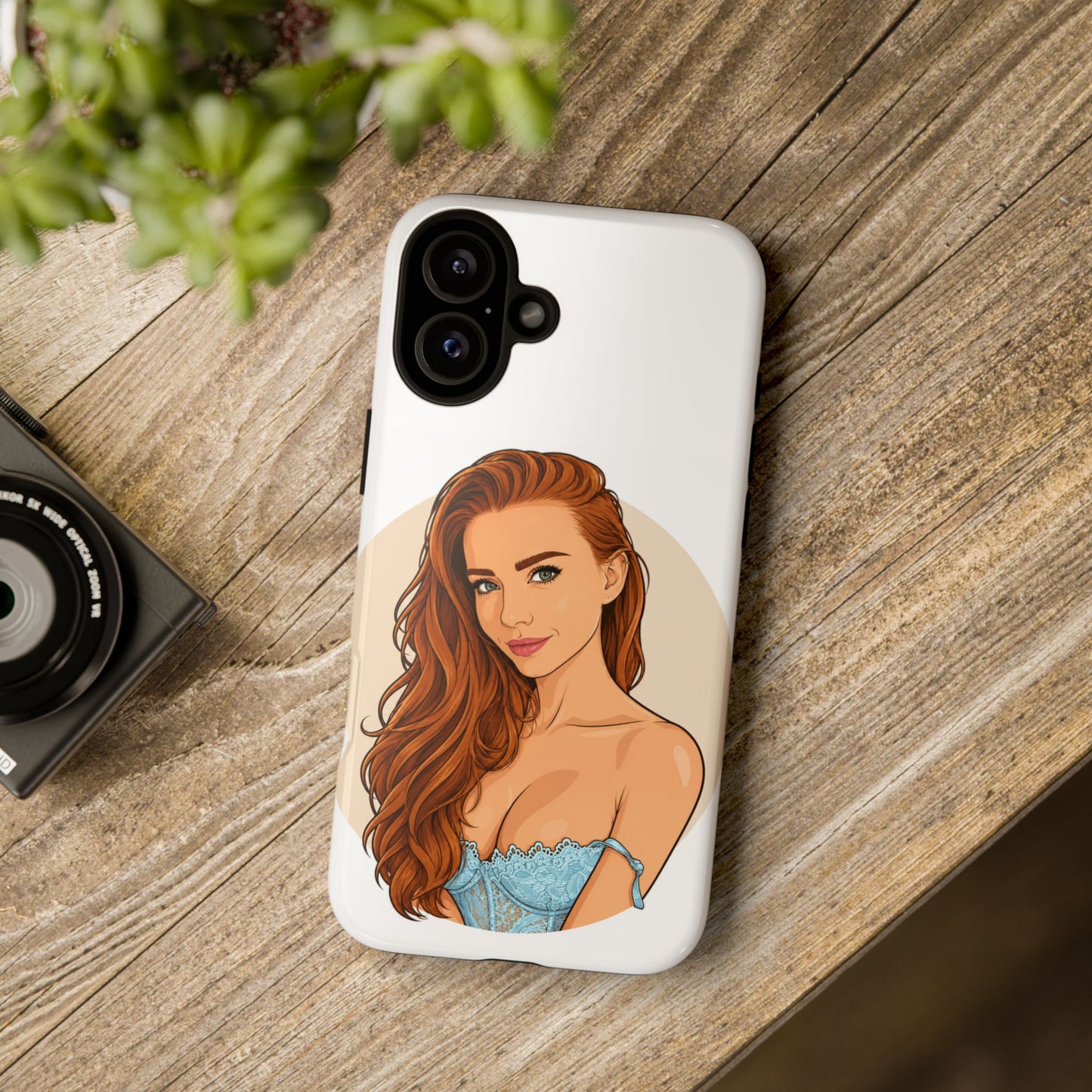 Phone Case — Redhead Pinup Portrait Illustration Protective Hard Case