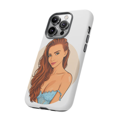 Phone Case — Redhead Pinup Portrait Illustration Protective Hard Case