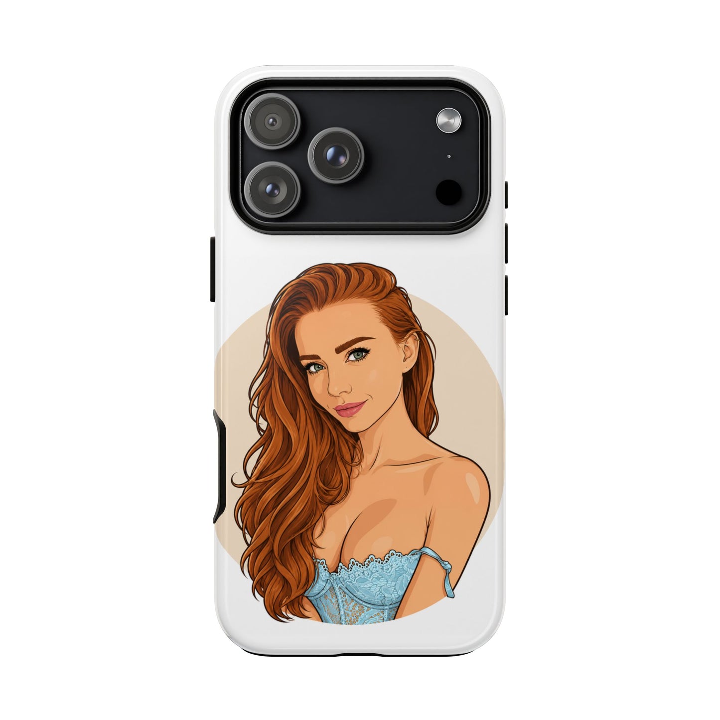 Phone Case — Redhead Pinup Portrait Illustration Protective Hard Case