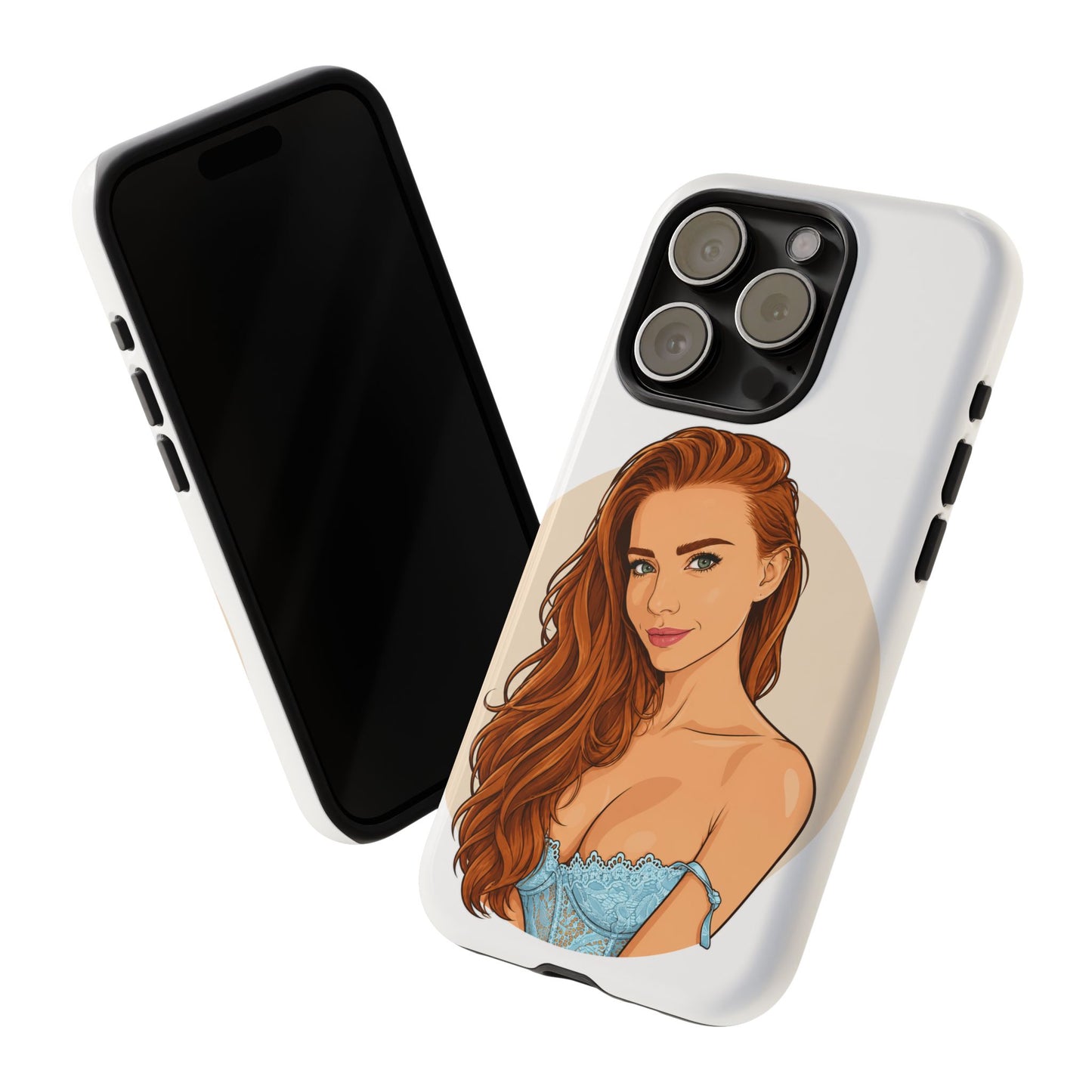 Phone Case — Redhead Pinup Portrait Illustration Protective Hard Case