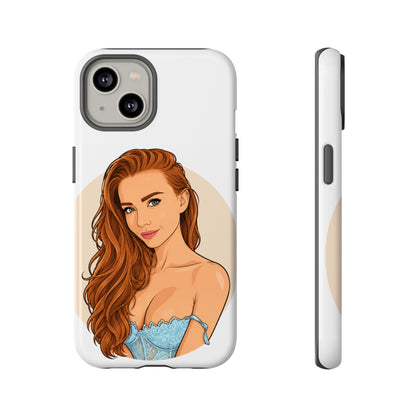 Phone Case — Redhead Pinup Portrait Illustration Protective Hard Case
