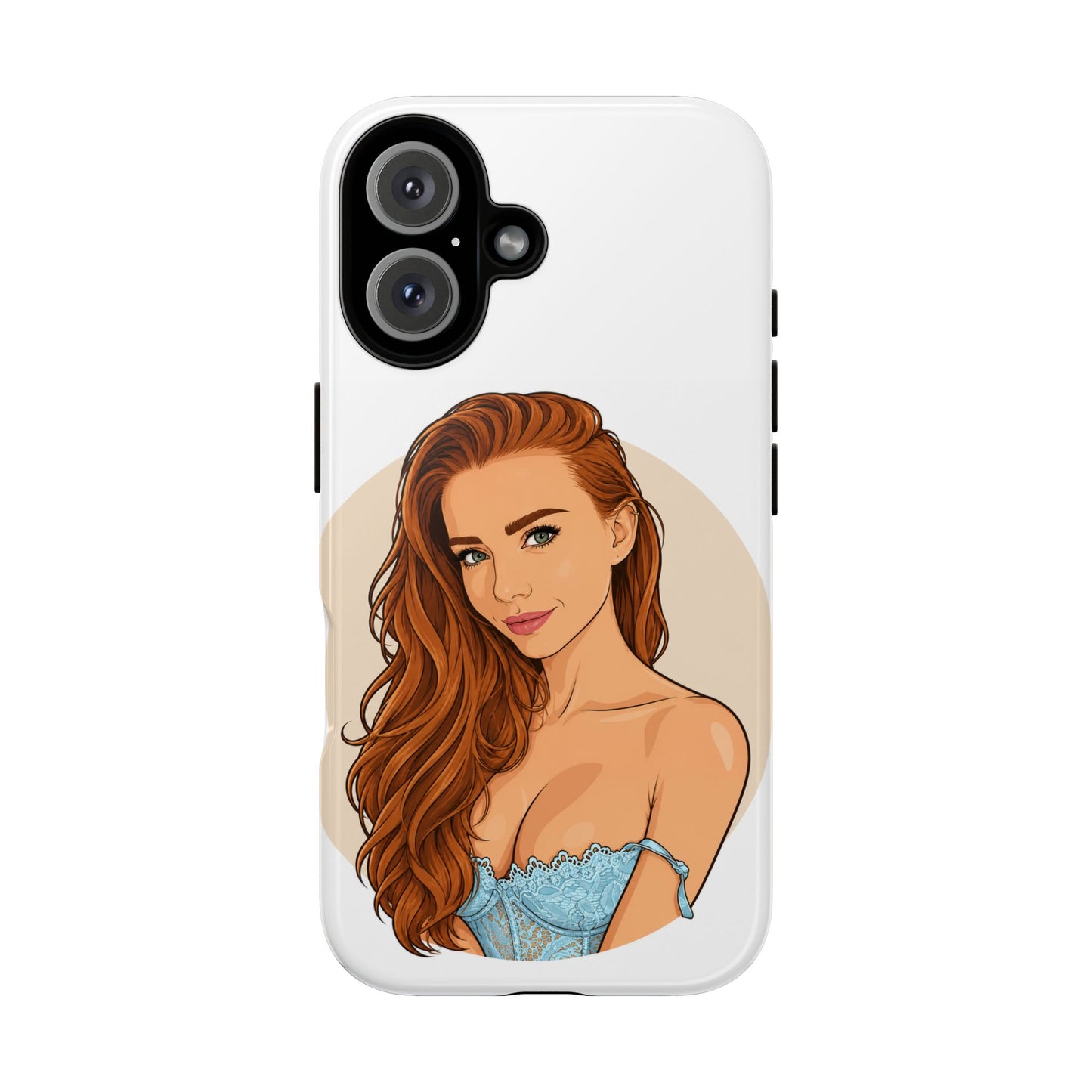 Phone Case — Redhead Pinup Portrait Illustration Protective Hard Case