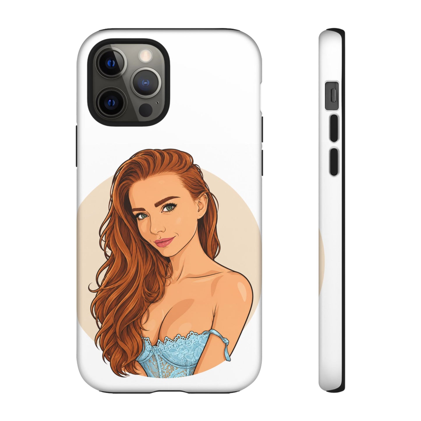 Phone Case — Redhead Pinup Portrait Illustration Protective Hard Case