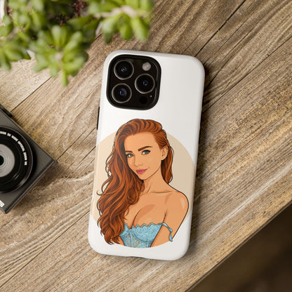 Phone Case — Redhead Pinup Portrait Illustration Protective Hard Case