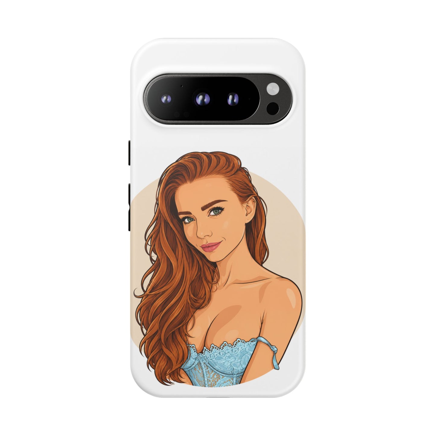 Phone Case — Redhead Pinup Portrait Illustration Protective Hard Case