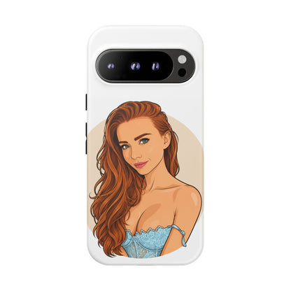 Phone Case — Redhead Pinup Portrait Illustration Protective Hard Case