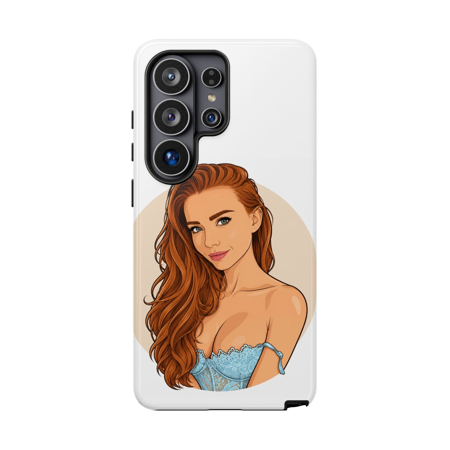 Phone Case — Redhead Pinup Portrait Illustration Protective Hard Case
