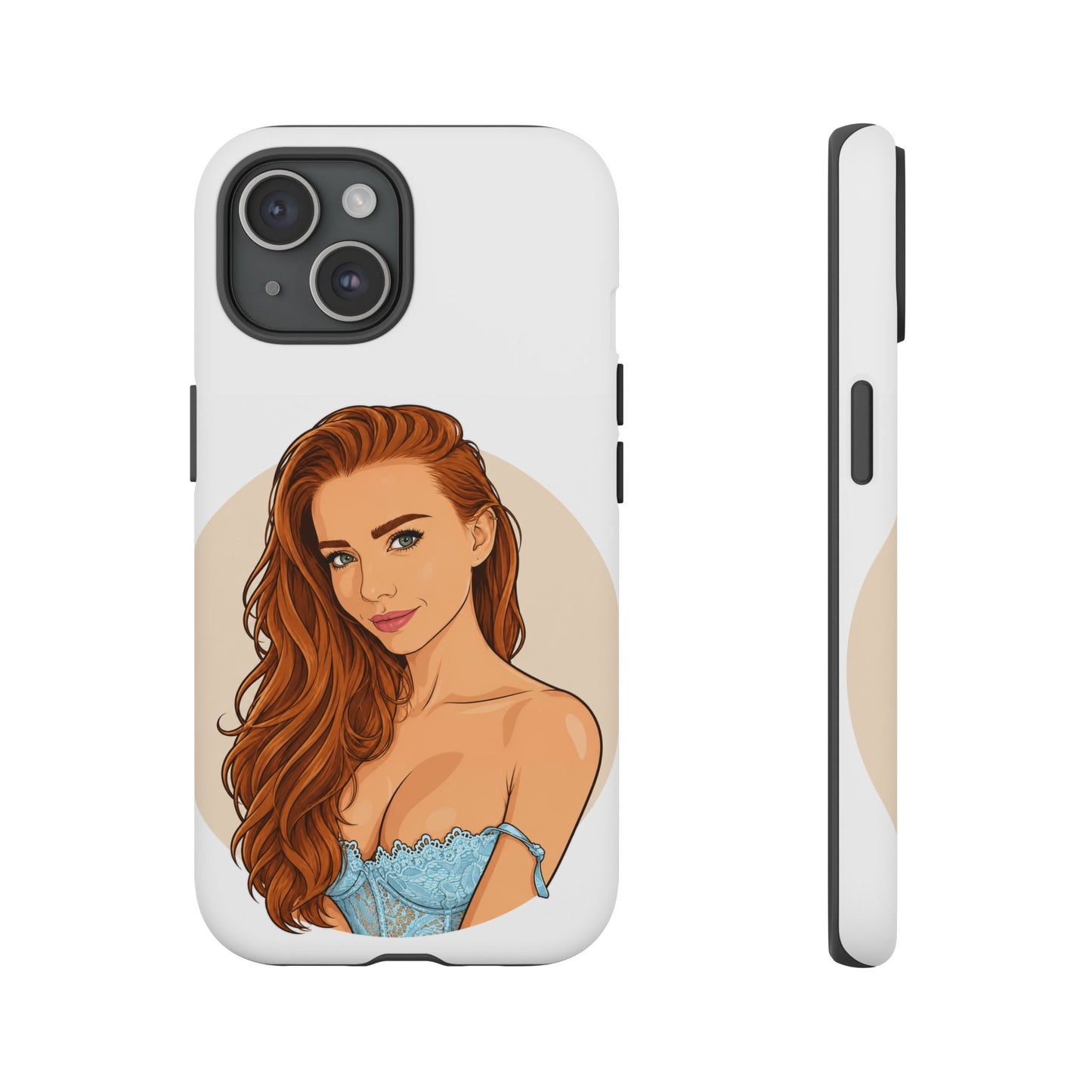 Phone Case — Redhead Pinup Portrait Illustration Protective Hard Case