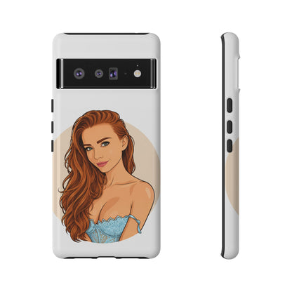 Phone Case — Redhead Pinup Portrait Illustration Protective Hard Case