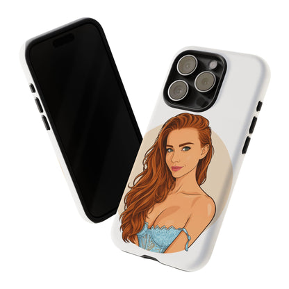 Phone Case — Redhead Pinup Portrait Illustration Protective Hard Case