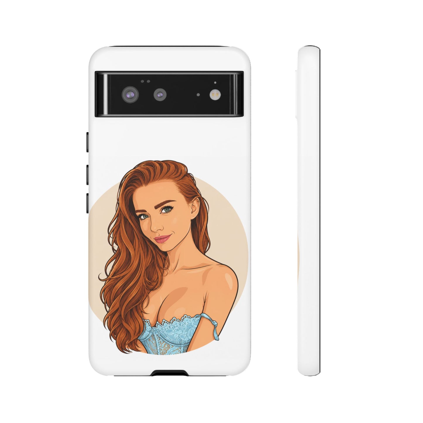 Phone Case — Redhead Pinup Portrait Illustration Protective Hard Case