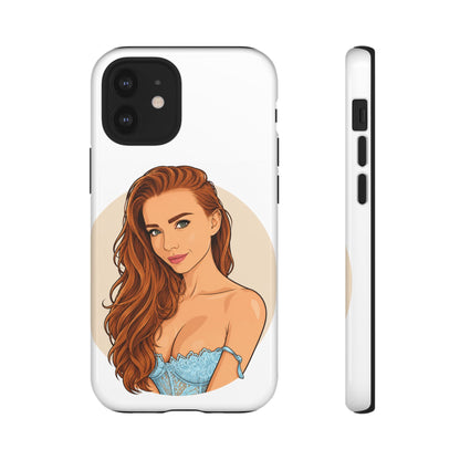 Phone Case — Redhead Pinup Portrait Illustration Protective Hard Case