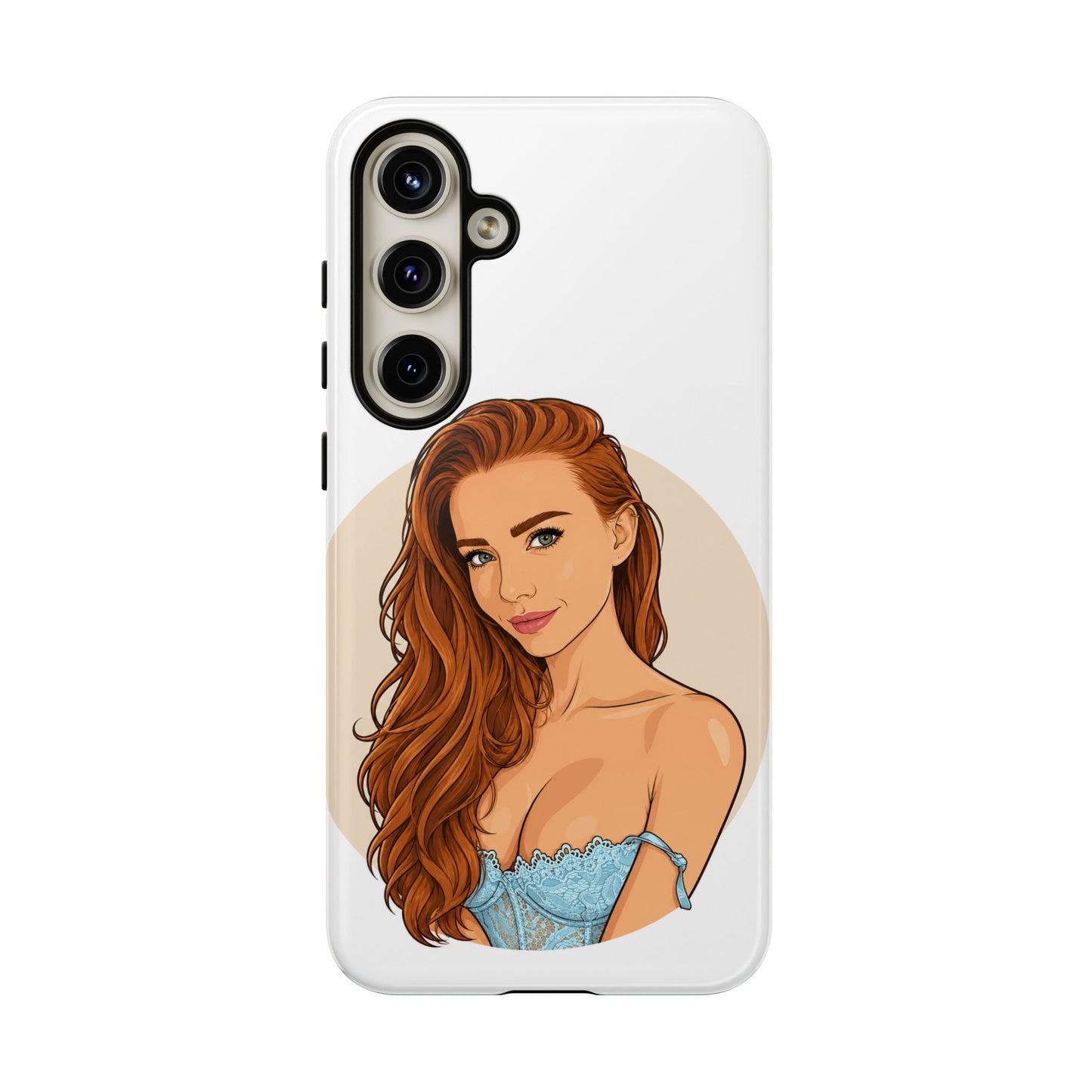 Phone Case — Redhead Pinup Portrait Illustration Protective Hard Case