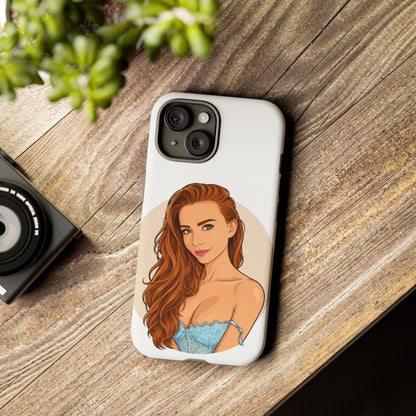 Phone Case — Redhead Pinup Portrait Illustration Protective Hard Case