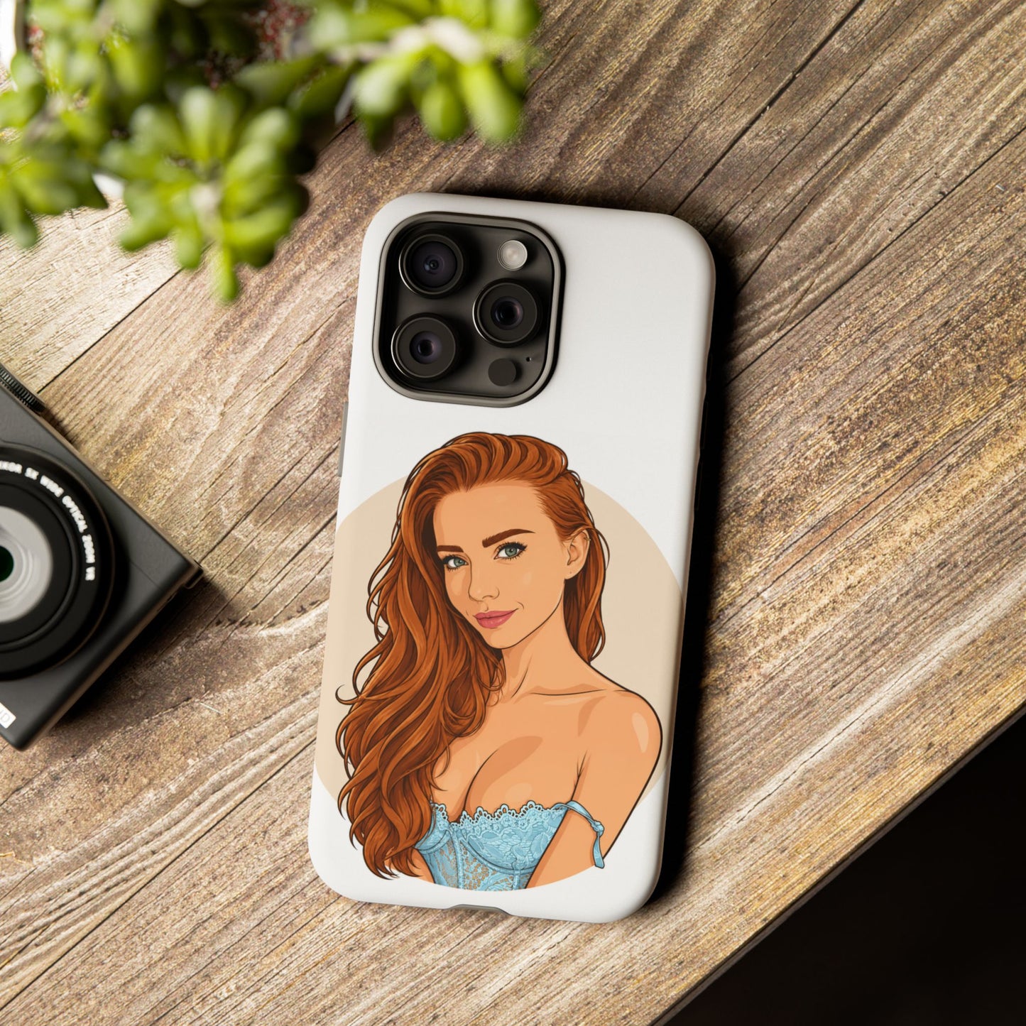 Phone Case — Redhead Pinup Portrait Illustration Protective Hard Case